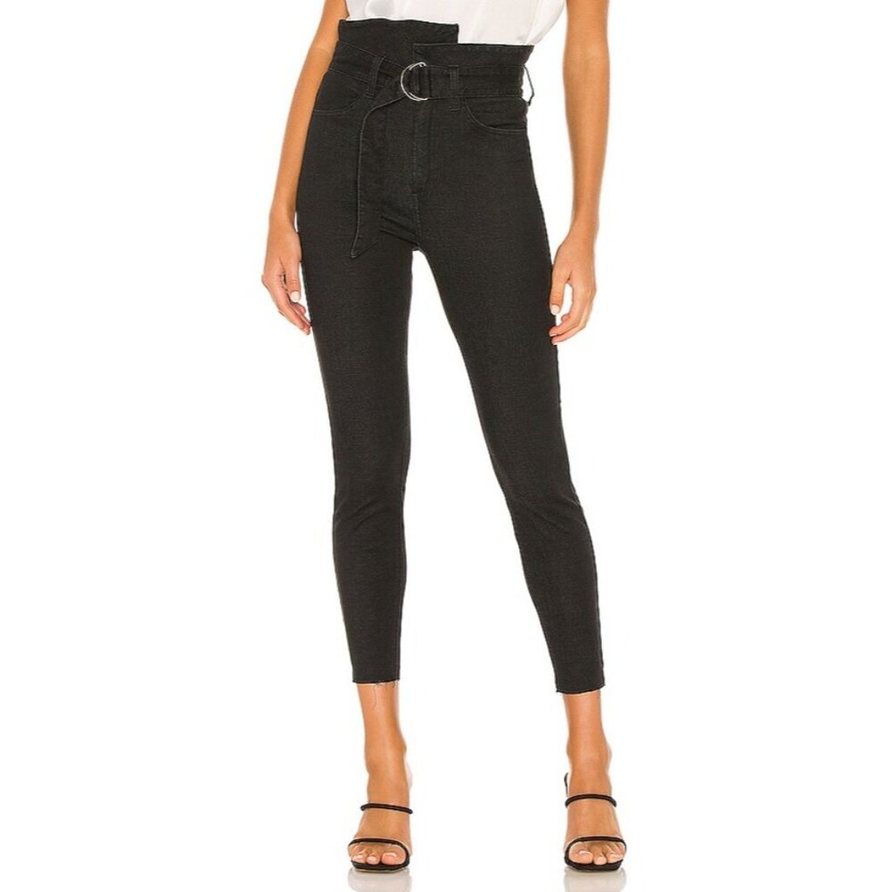 Pistola Womens Inez Black Paperbag Skinny Jeans Belted High Rise Raw Hem size 31